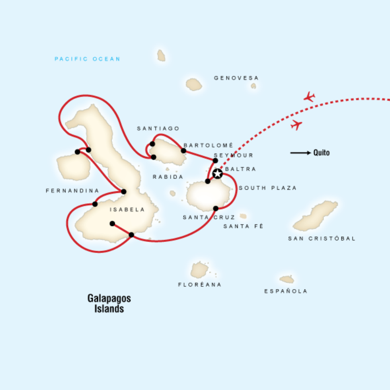 Map of the route for Voyage Galapagos - Western Islands