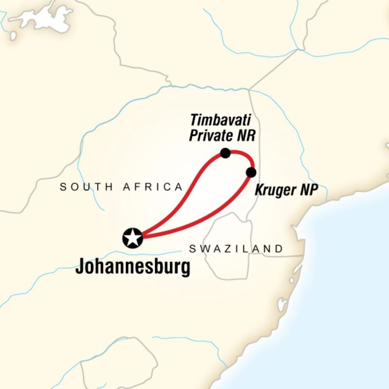 Map of the route for Kruger Safari