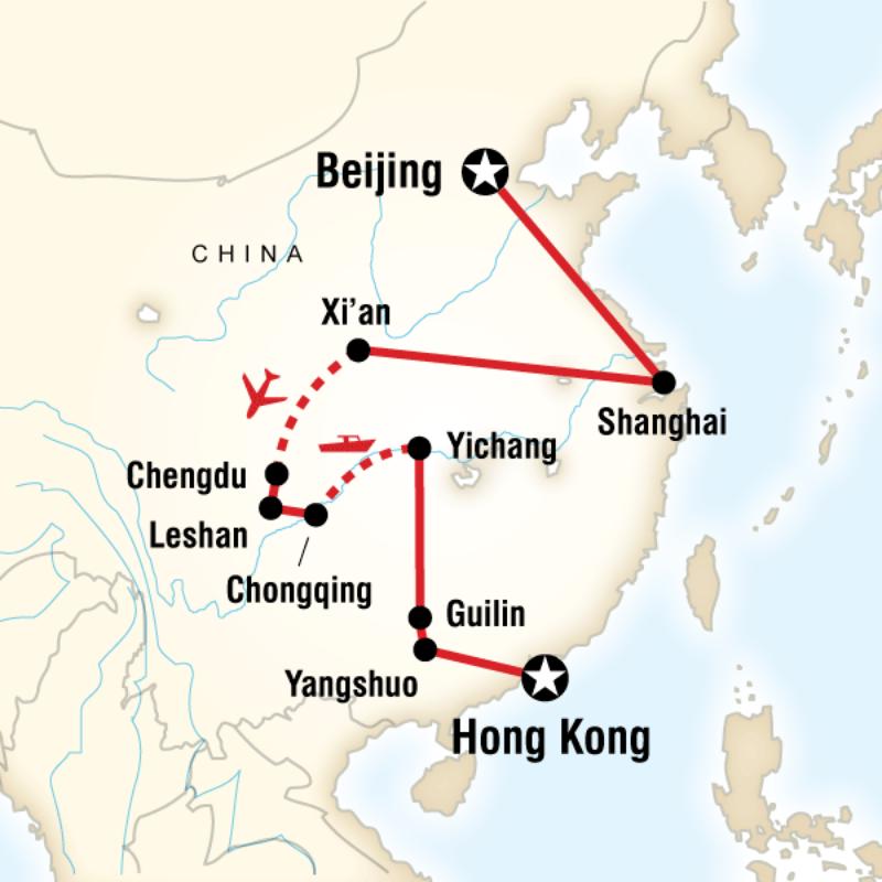 Map of the route for Essential China