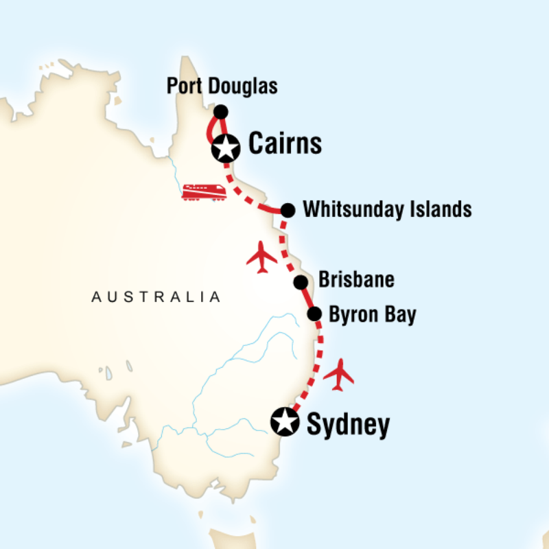 Route map for East Coast Australia in Style (OAES)