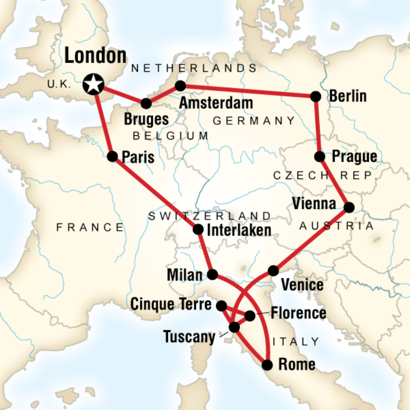 Map of the route for Europe Encompassed