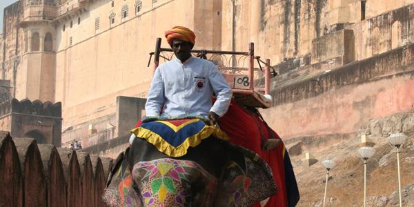 Man riding an elephant in India
