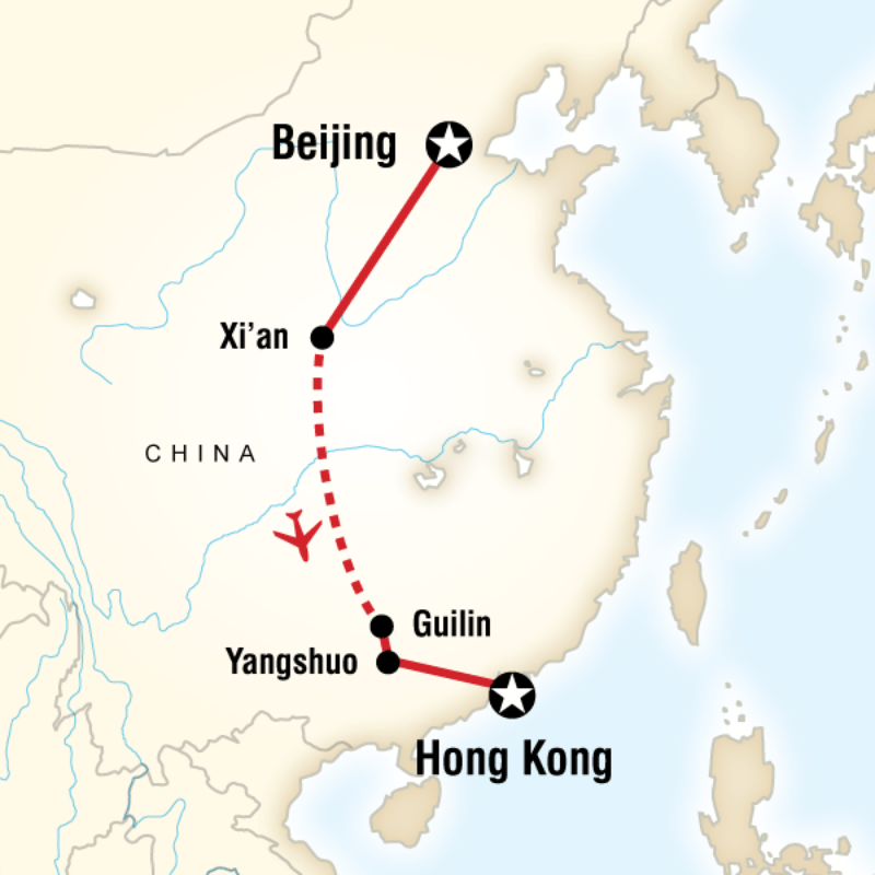 Map of the route for Beijing to Hong Kong Express