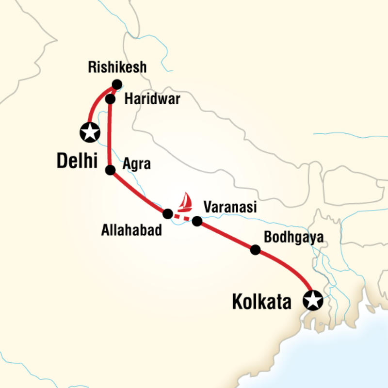 Map of the route for Down the Ganges