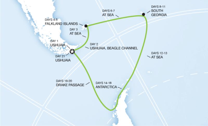 Map of the route for Spirit of Shackleton