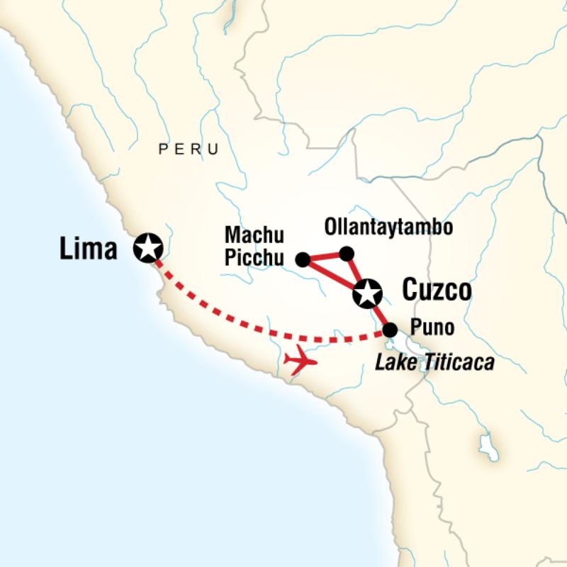 Route map for Lake Titicaca & Machu Picchu by Train (TSPTTC)