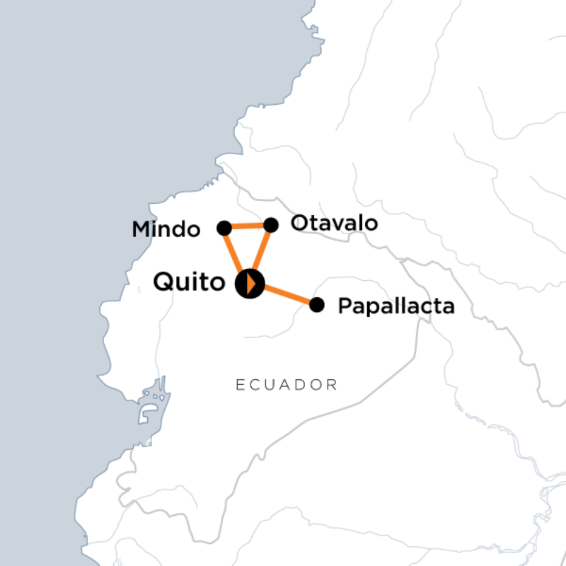 Route map for Ecuador Volcanoes & Cloud Forest (SECVD)