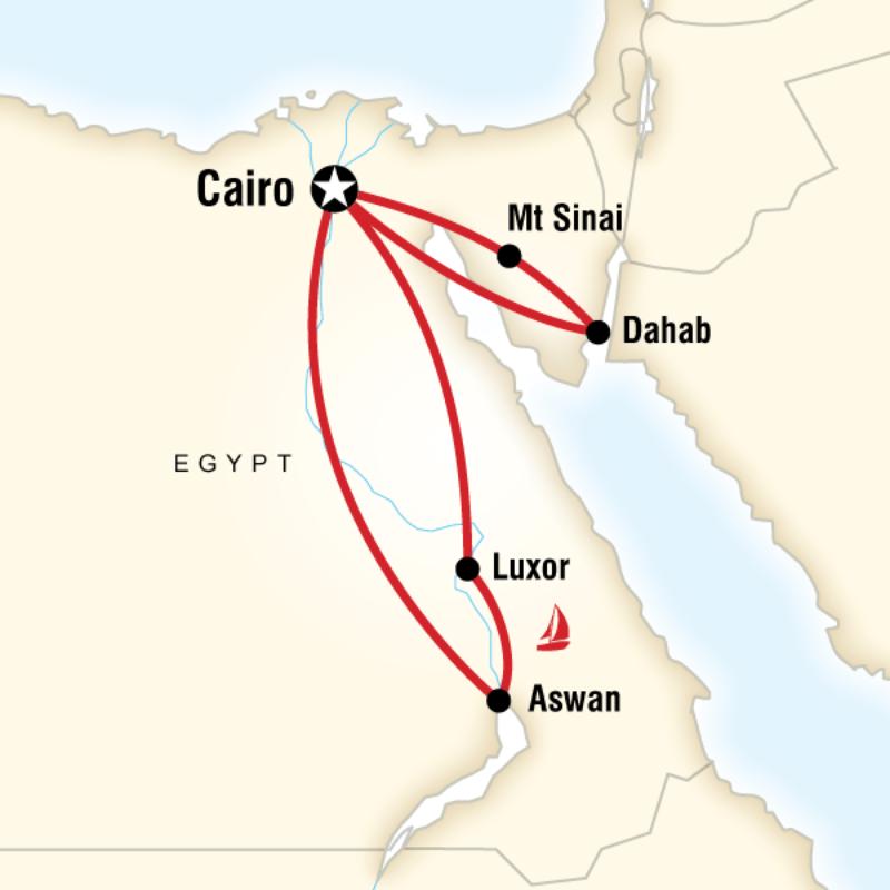 Map of the route for Egypt on a Shoestring