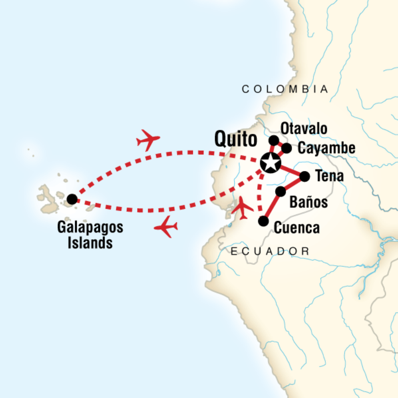 Map of the route for Highlights Of Ecuador