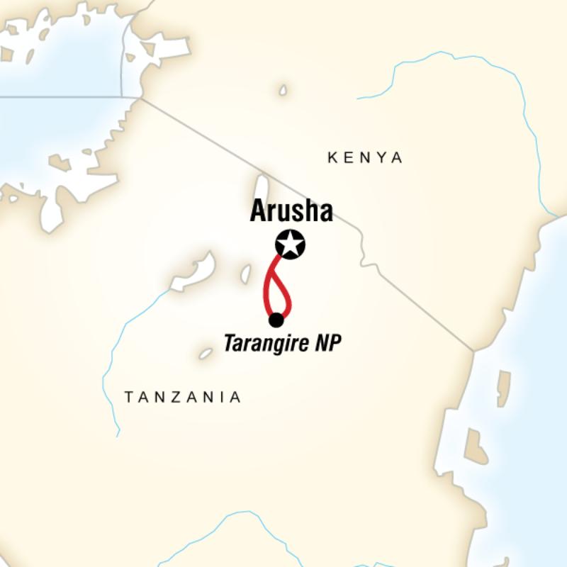 Map of the route for Tarangire Safari Experience