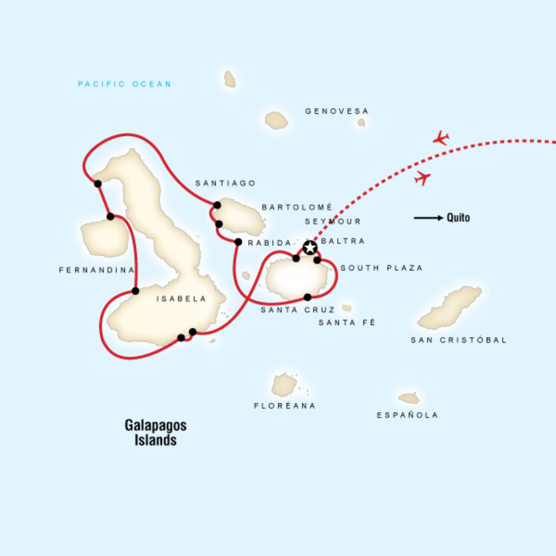 Map of the route for Uncover Galapagos - Western Islands