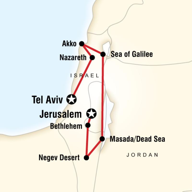 Map of the route for Israel Explorer