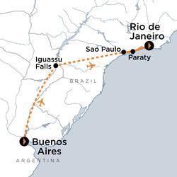 Route map for Highlights of Argentina & Brazil (SAABD)