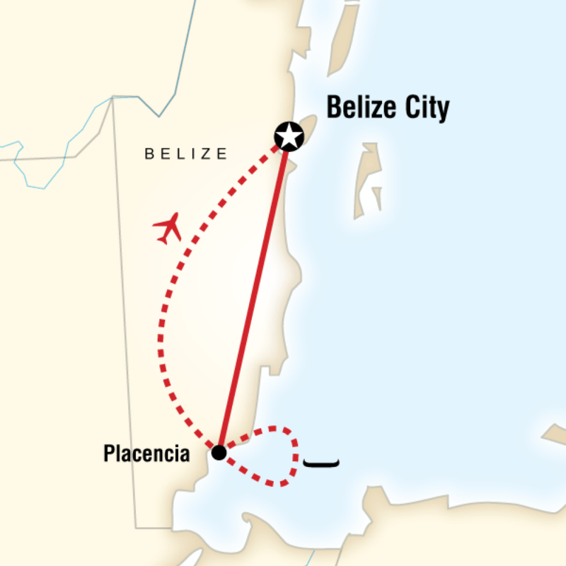 Map of the route for Kayak Belize