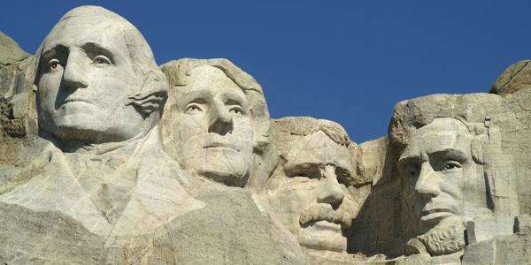 Mount Rushmore, with former US Presidents (left to right) George Washington, Thomas Jefferson, Theodore Roosevelt and Abraham Lincoln