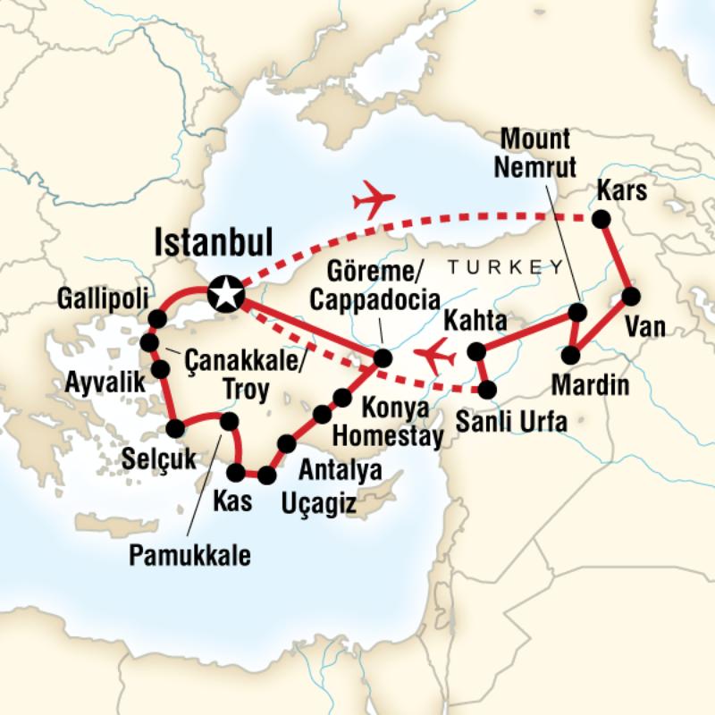 Map of the route for Ultimate Turkey