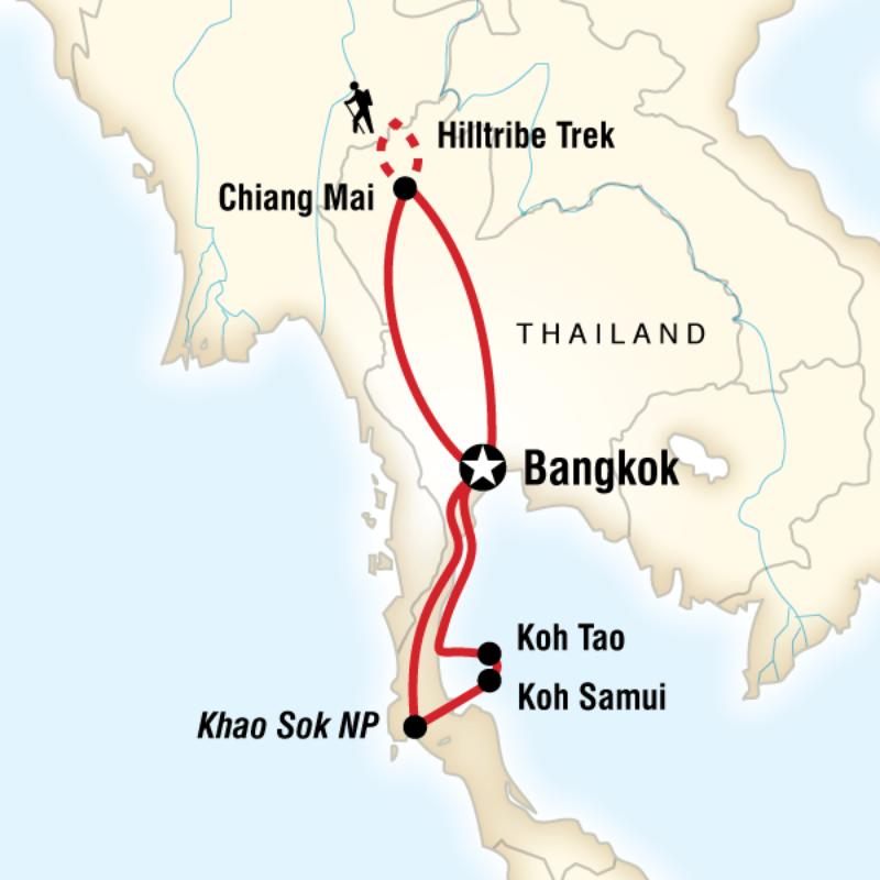 Map of the route for Thailand on a Shoestring