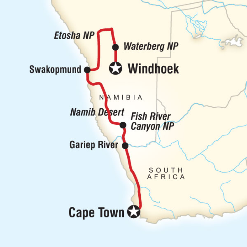 Route map for Cape and Dunes Experience (DNCE)