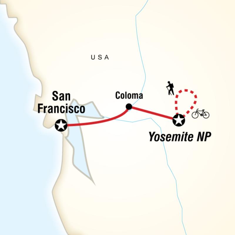 Route map for Yosemite Active Adventure (NUYA)
