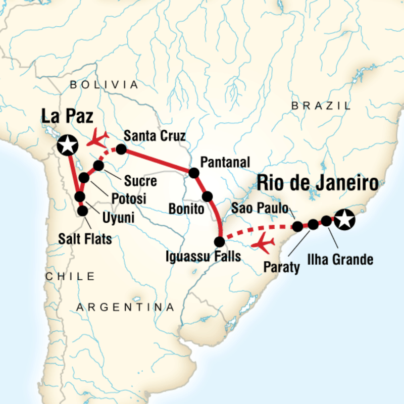 Map of the route for Atlantic to the Andes Experience