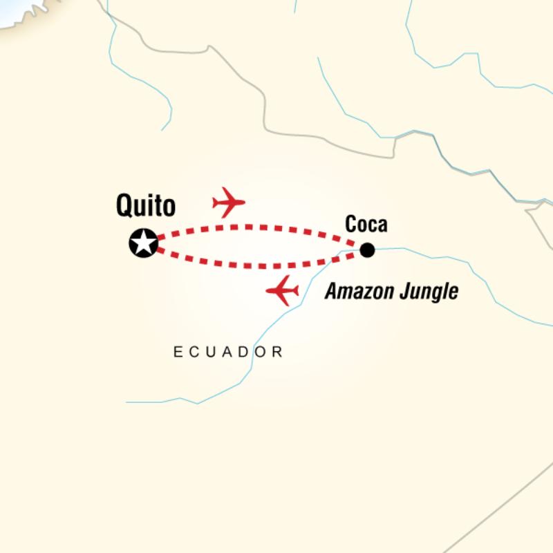 Map of the route for La Selva Lodge - 5 Days