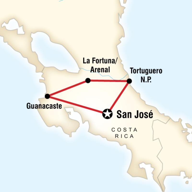 Route map for The Best of Costa Rica (TCRBCC)