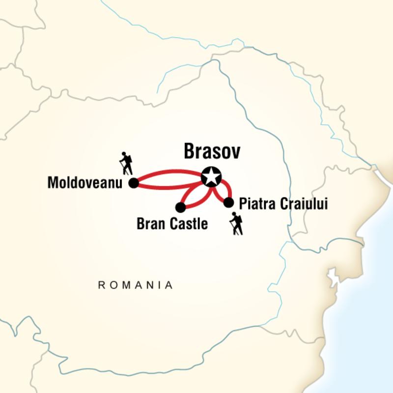 Map of the route for Trekking in Transylvania