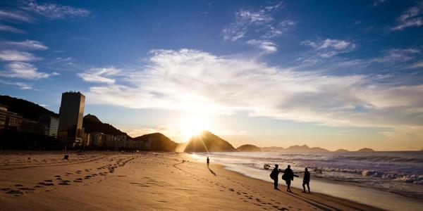 Sunrise on Copacabanna beach in Rio.