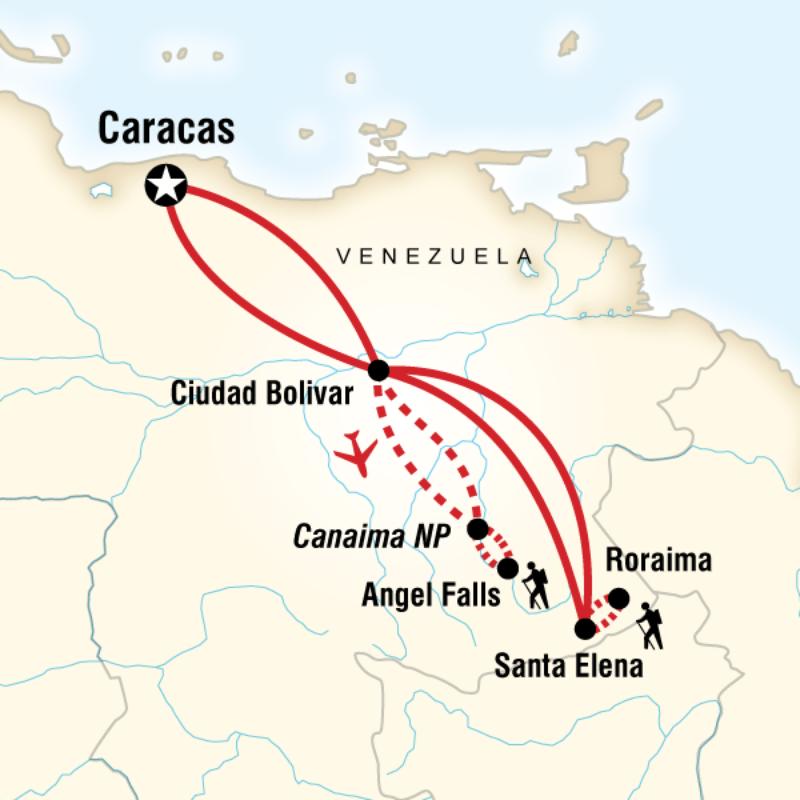 Map of the route for Trekking Roraima