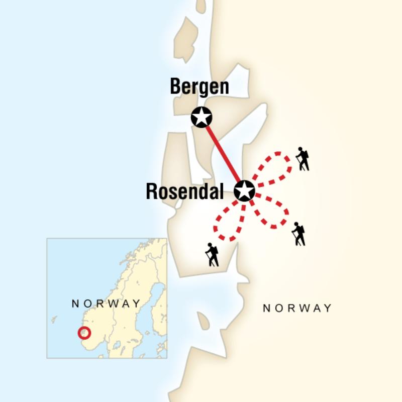 Route map for Norwegian Fjord Hiking (ENFH)