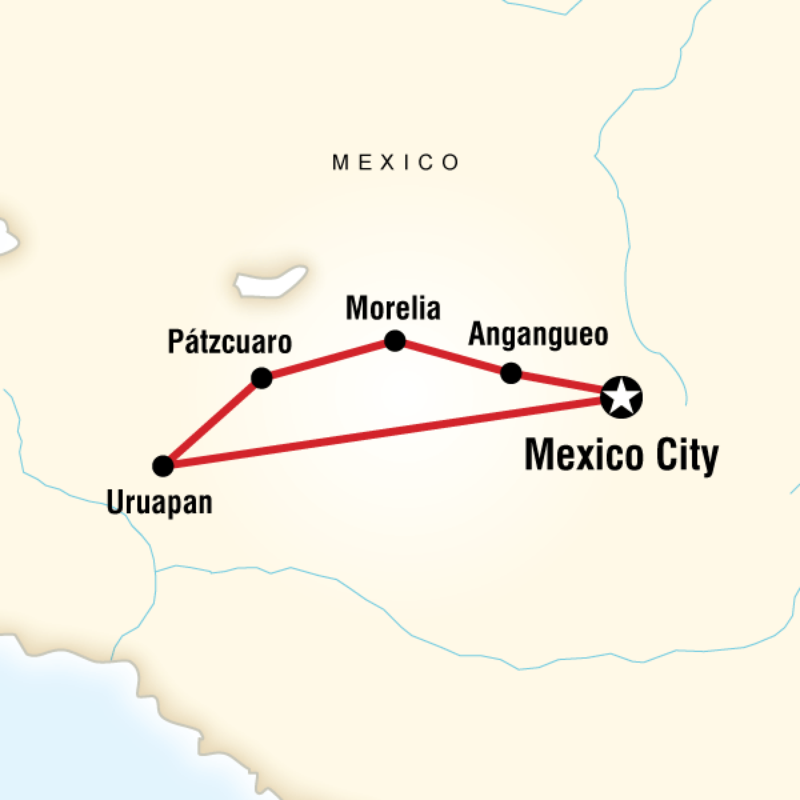 Map of the route for Mexico Monarch Butterfly Trail
