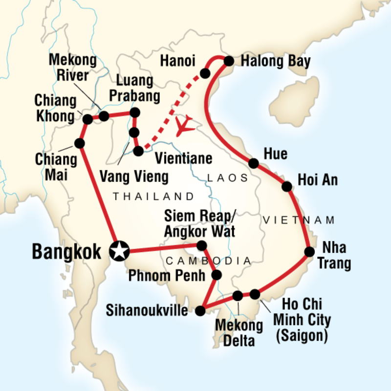 Map of the route for Indochina Discovery
