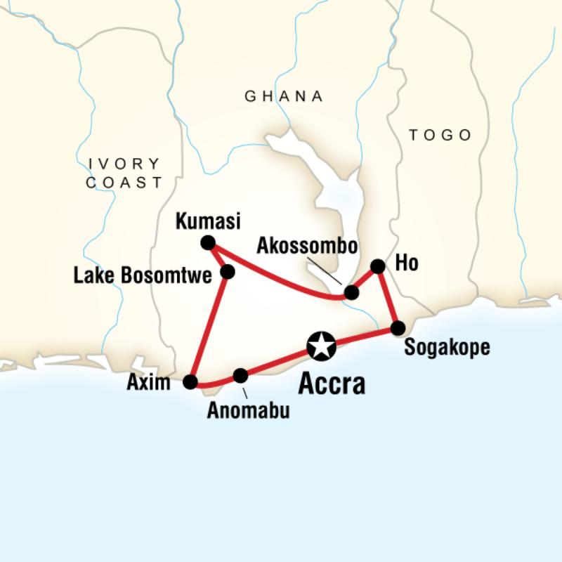 Map of the route for Ghana Untouched