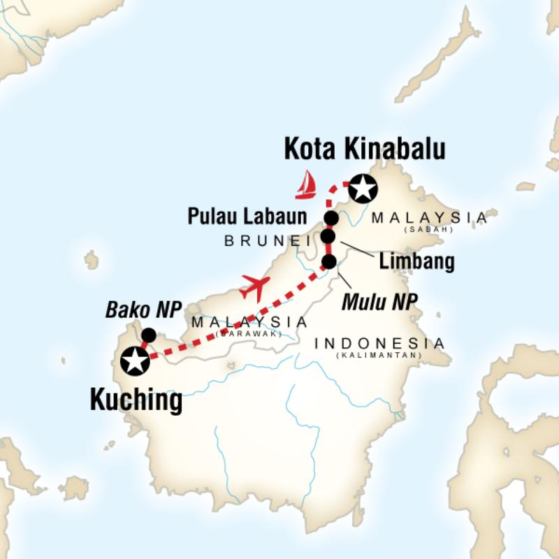 Map of the route for Borneo—Sarawak Discovery