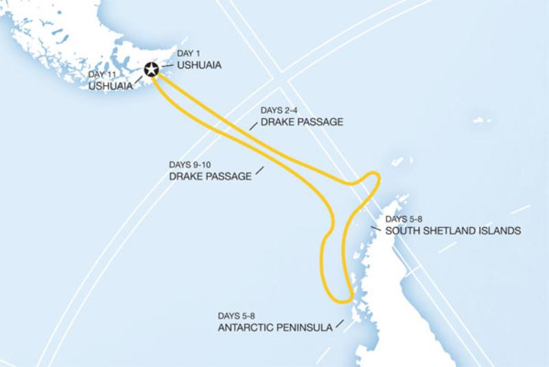Map of the route for Antarctica Classic