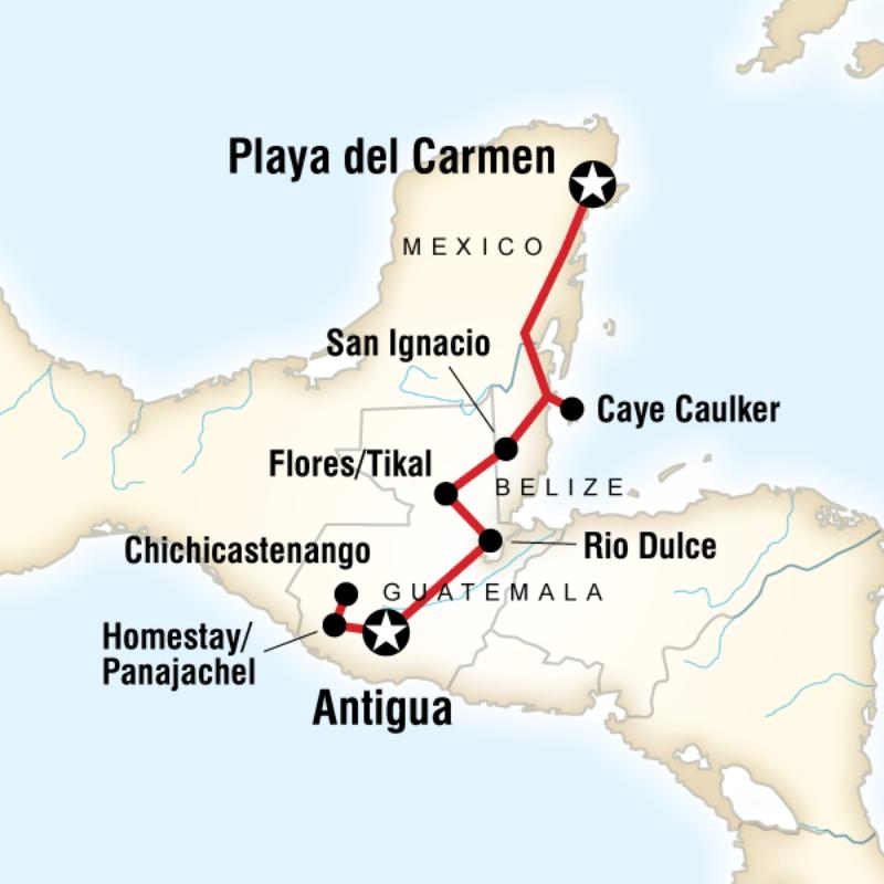 Map of the route for Mayan Sun