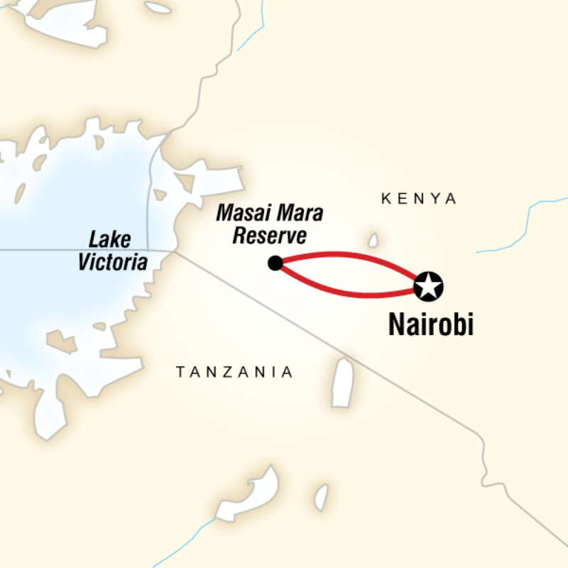 Map of the route for Masai Mara Camping Safari