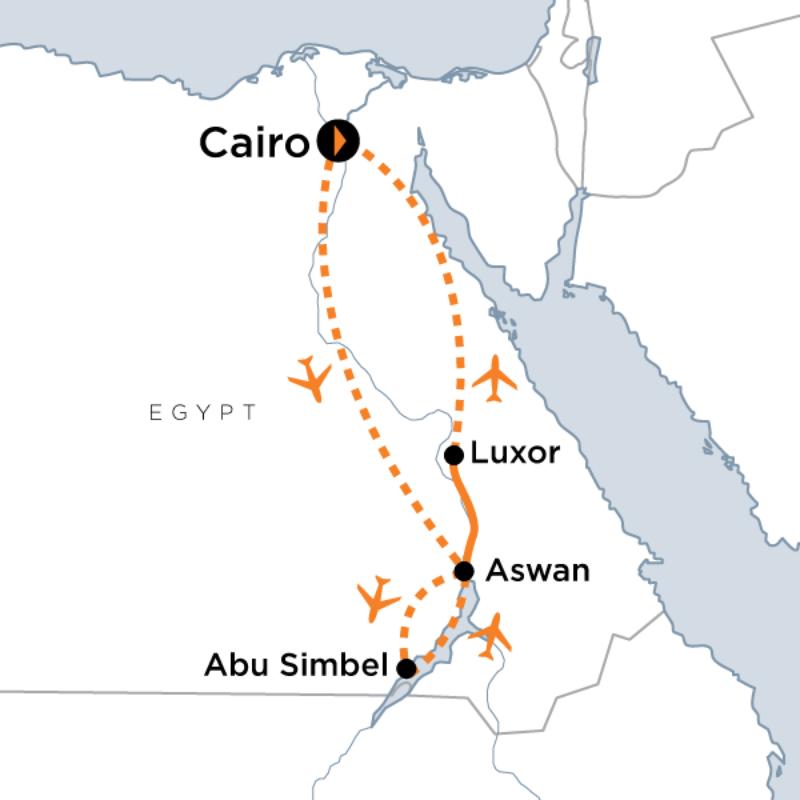 Map of the route for Egyptian Archaeology Adventure