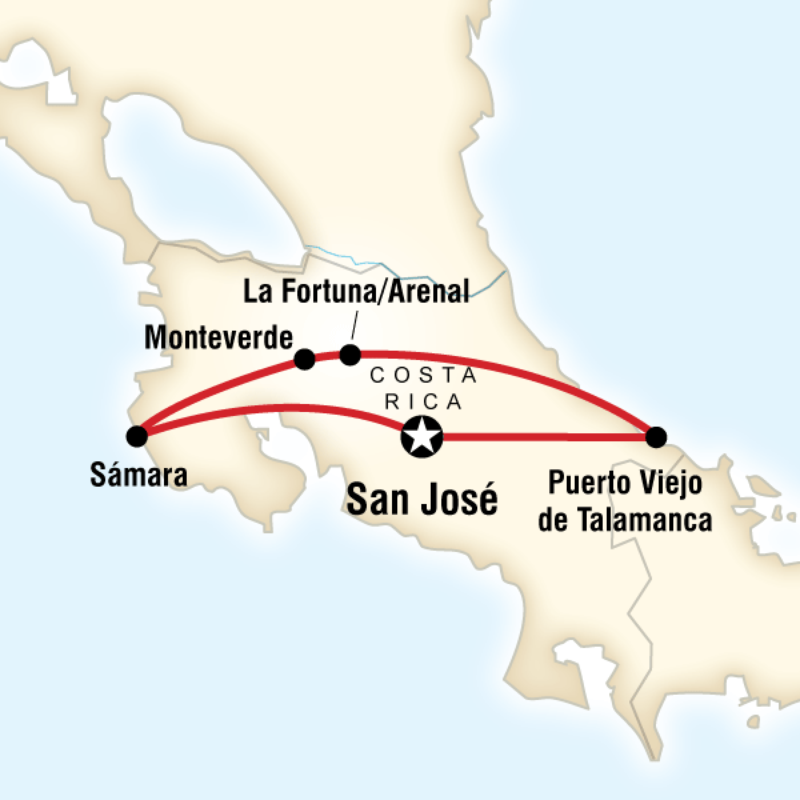 Map of the route for Basic Costa Rica