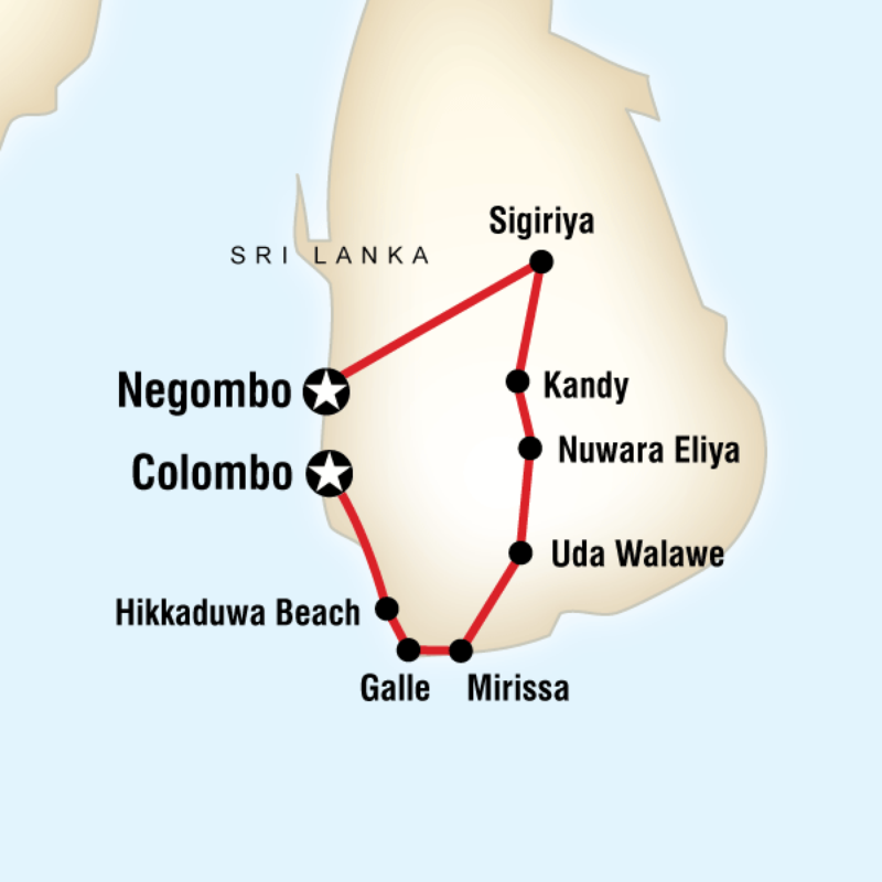 Map of the route for Cultural Sri Lanka 