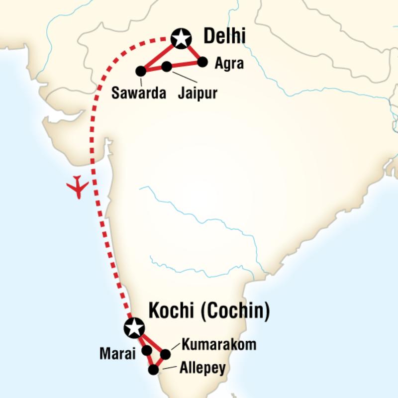 Map of the route for Highlights of India
