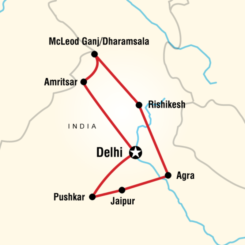 Map of the route for Spiritual India