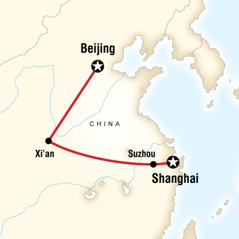 Map of the route for Beijing to Shanghai Adventure