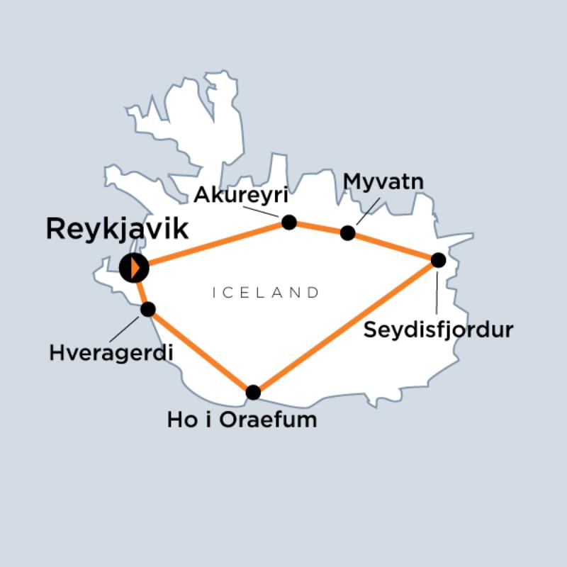 Map of the route for Iceland Adventure