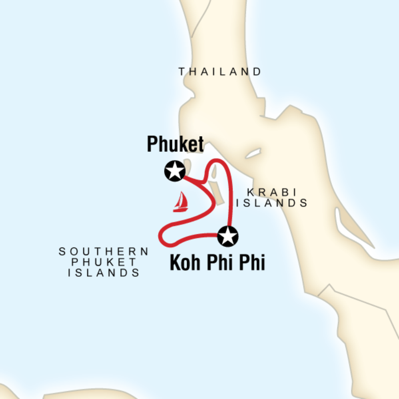 Map of the route for Thai Sailing Adventure - Phuket to Phuket