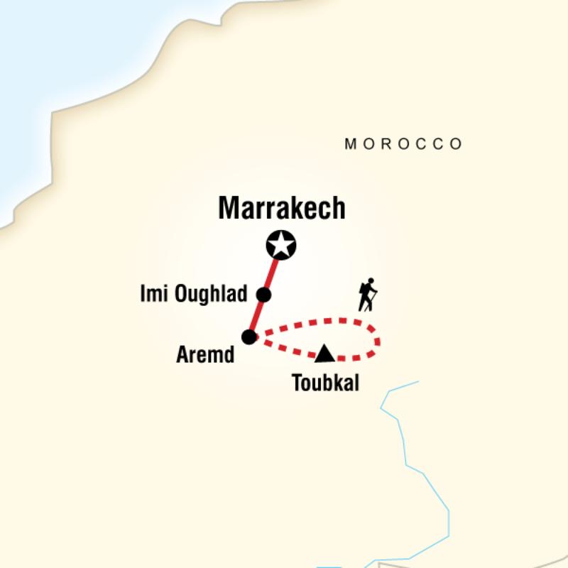 Map of the route for Climb Mt Toubkal