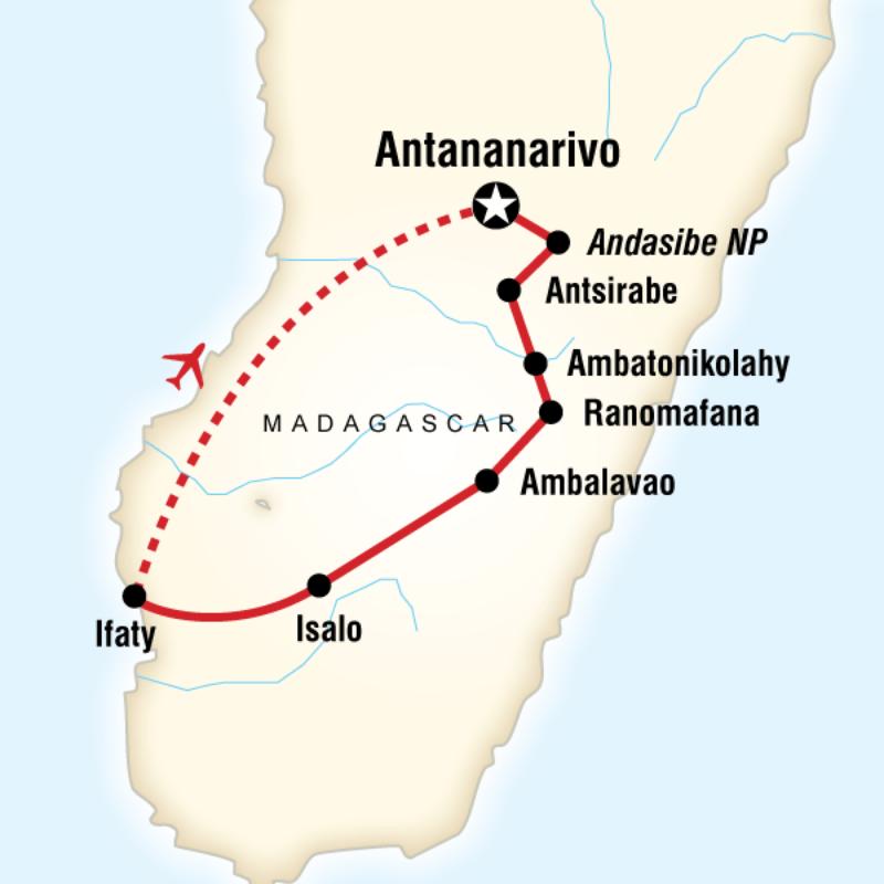 Map of the route for Highlights of Madagascar