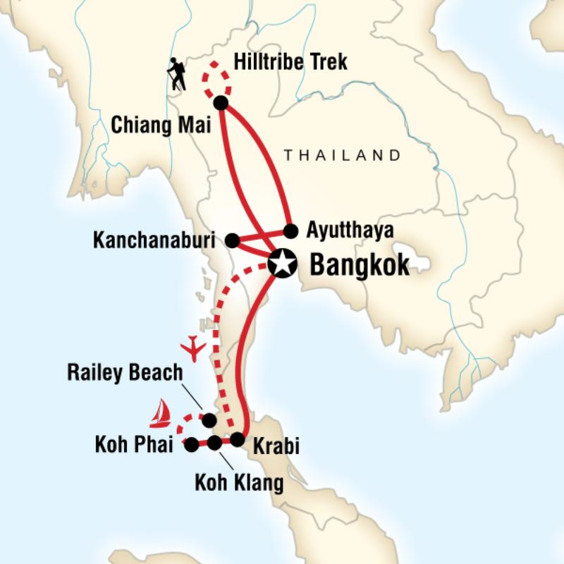 Map of the route for Thailand Experience