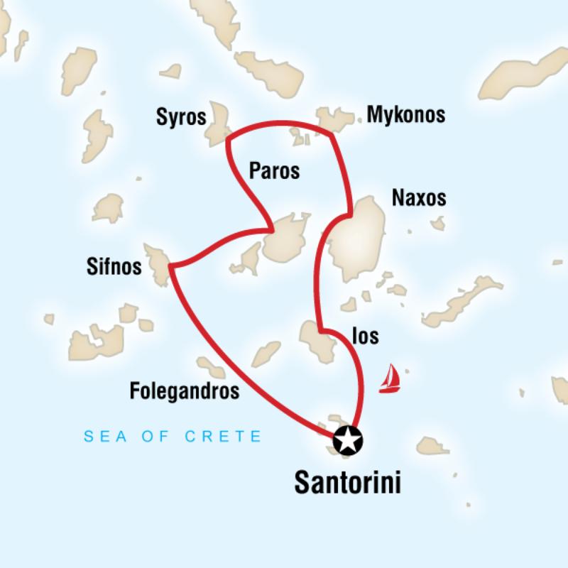 Route map for Greek Islands Sailing Adventure (Santorini to Santorini) (GVSS)
