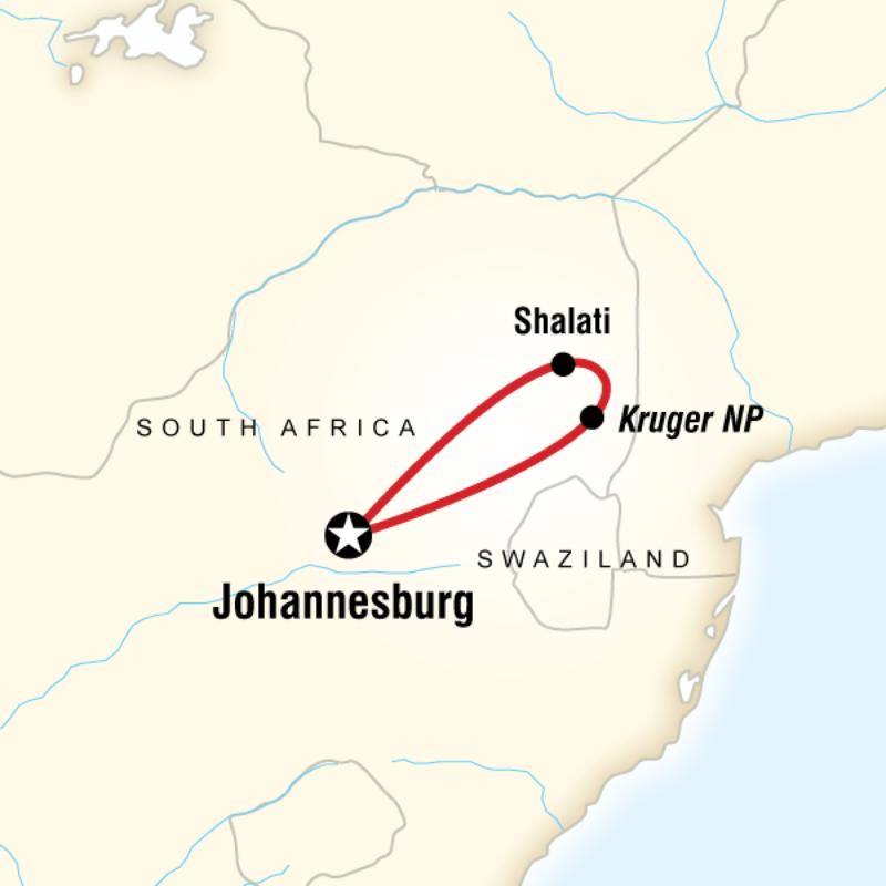 Map of the route for Kruger Camping Safari